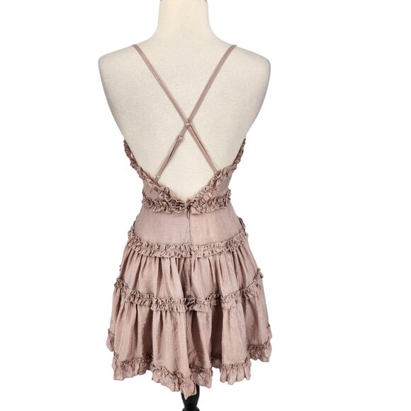 NWT Princess Polly The Dawning Mini Dress Mocha Pink Ruffle Hem Feminine Flirty - Picture 5 of 10